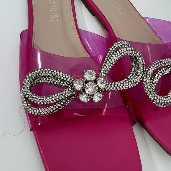 Flat Sandals Bow Rhinestones Size 9 Pink Sparkle Summer Beach Soul Princess - Picture 3 of 8